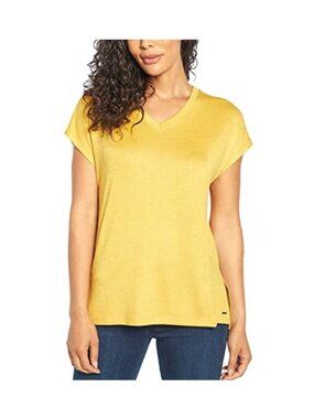 Orvis Womens V-Neck Short Sleeve Relaxed Fit Tee Shirt Yellow Size Large